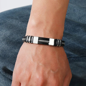 Lederarmband – Abnehmbarer Edelstahlverschluss, Punk-Stil & Schlangenkette