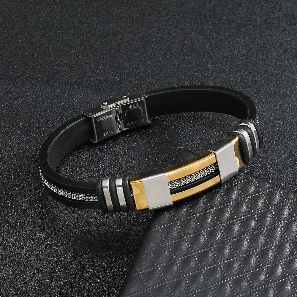 Lederarmband – Abnehmbarer Edelstahlverschluss, Punk-Stil & Schlangenkette