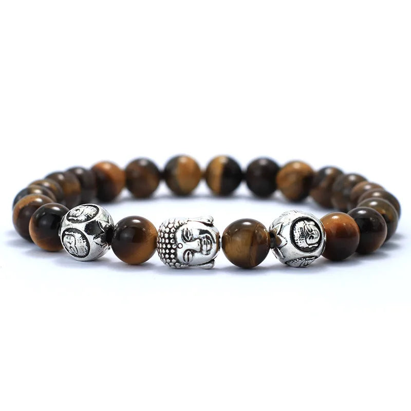 Minimalistisches Armband mit Buddha und Naturstein – 8mm Lava, Tigerauge, Meditation und Yoga Beaded Design