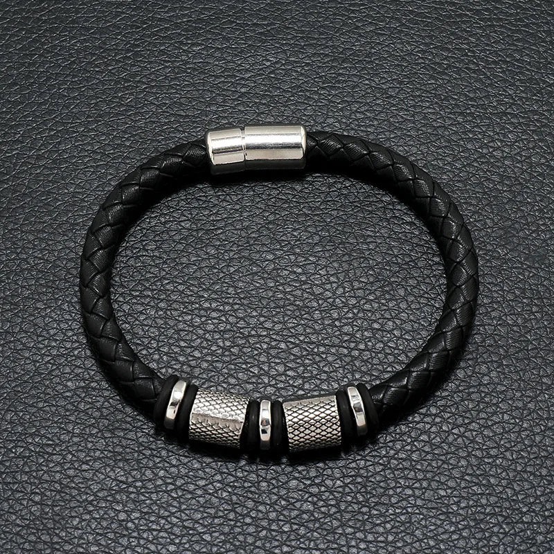 Echtes Lederarmband – Magnetische Anziehung, Punk-Design mit Kabel-Detail