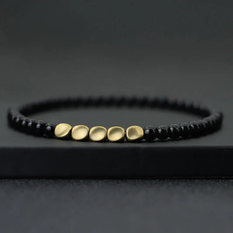 Armband 4mm Unregelmäßige Kupferperlen mit Schwarzem Onyx – Minimalistisches Stranddesign