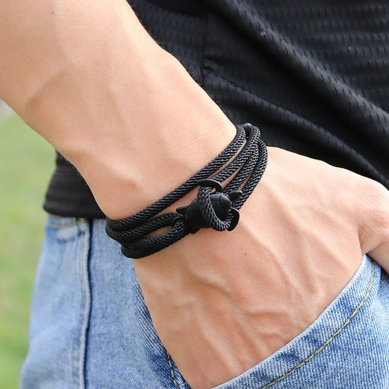 Armband mit Meerestier-Schildkröte – Multilayer, Verstellbar, Seil-Armband, Nautisches Zubehör