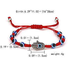 Türkisches Böser Blick Armband – Handgewebtes Verstellbares Fadenarmband mit Fatima Hand Symbol, Klassisches Design