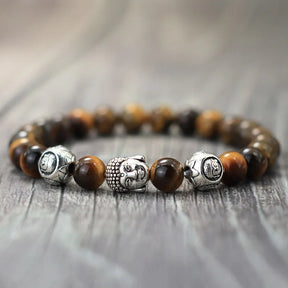 Minimalistisches Armband mit Buddha und Naturstein – 8mm Lava, Tigerauge, Meditation und Yoga Beaded Design