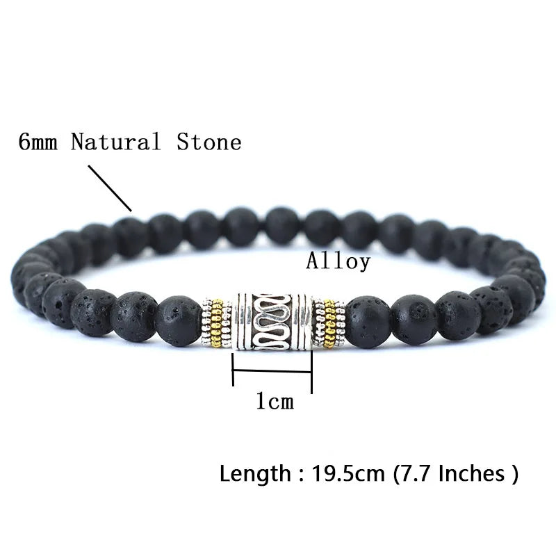 Minimalistisches 6mm Naturstein-Armband – Sanskrit, Yoga & Meditation, Rote Glücksperlen